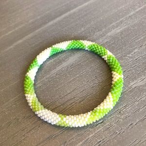 SASHKA CO beaded bracelet made by skilled artisans in Nepal. Fun shades of green